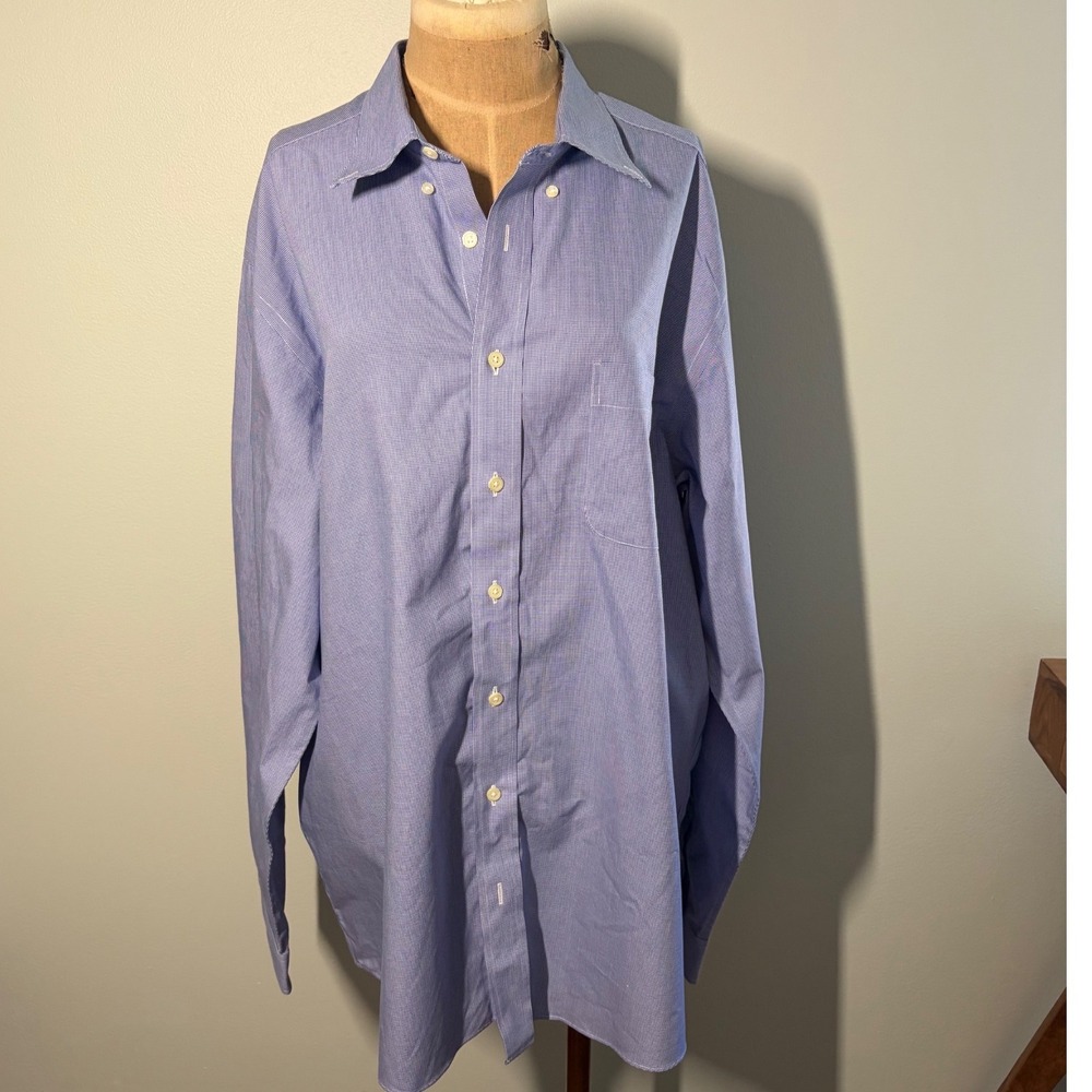 Eddie Bauer Mens XL Tall Blue White Houndstooth Relaxed Fit Button Down Shirt